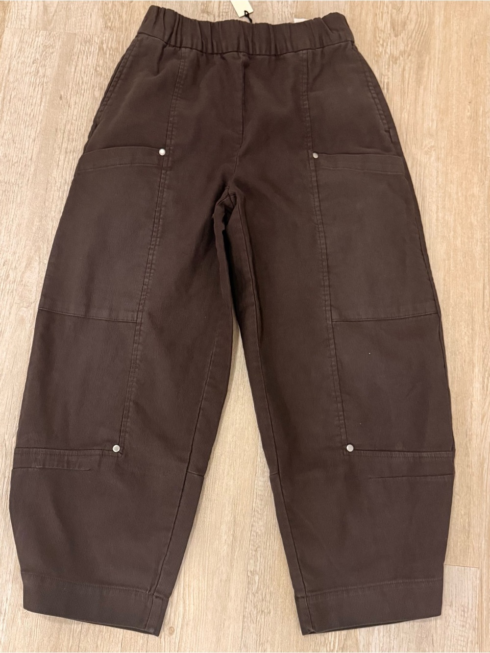 Banana Republic Wide-Leg Textured Twill Pull-On Pants in Molasses Brown.